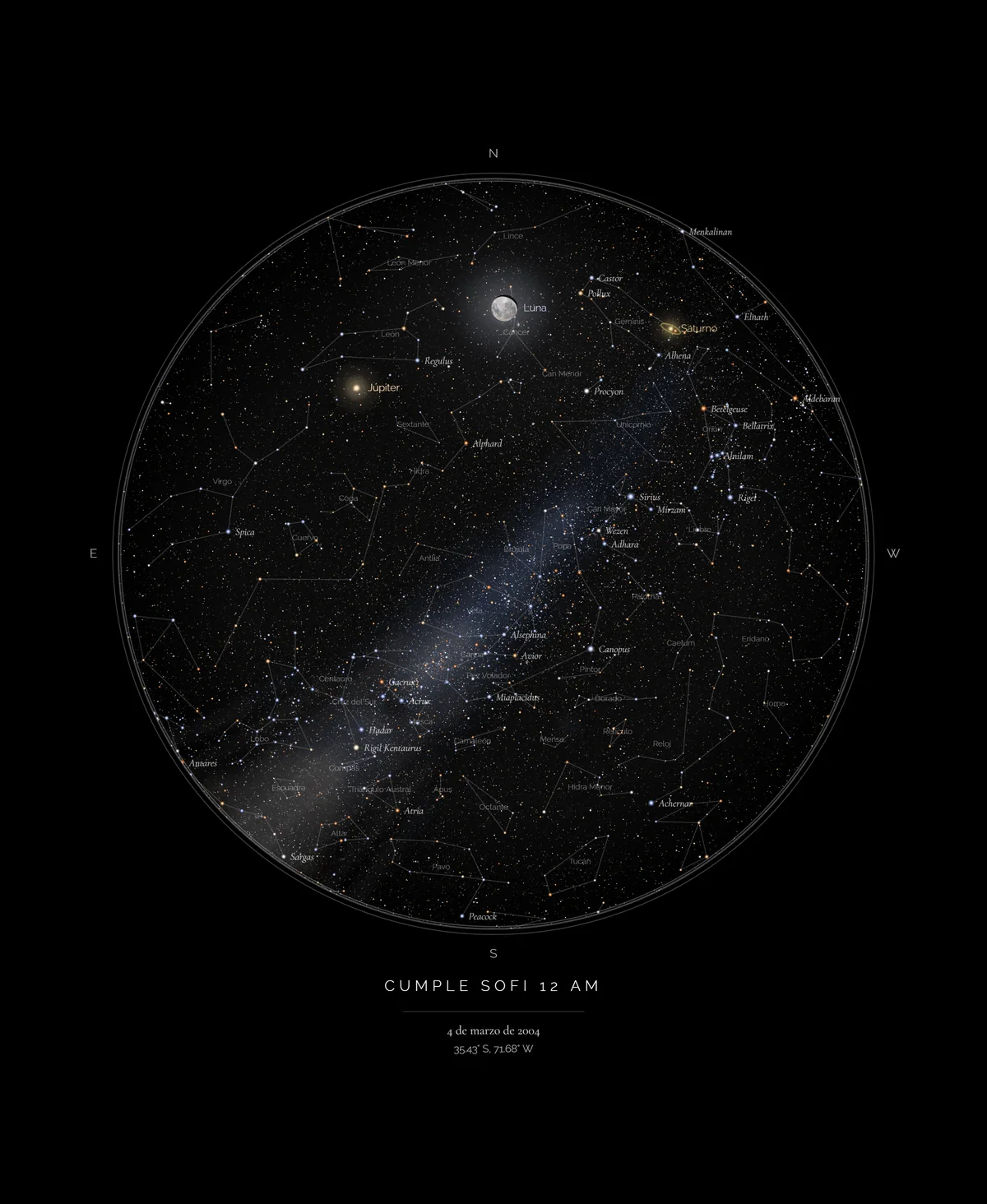 Mapa estelar — Cumple de Sofi